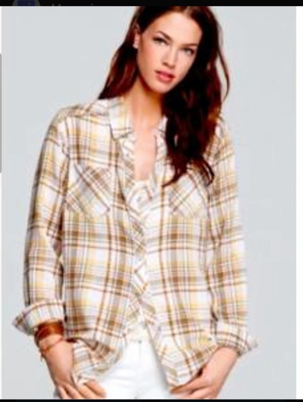 We The Free Plaid Button-Down Shirt — Yellow, Cream, Brown